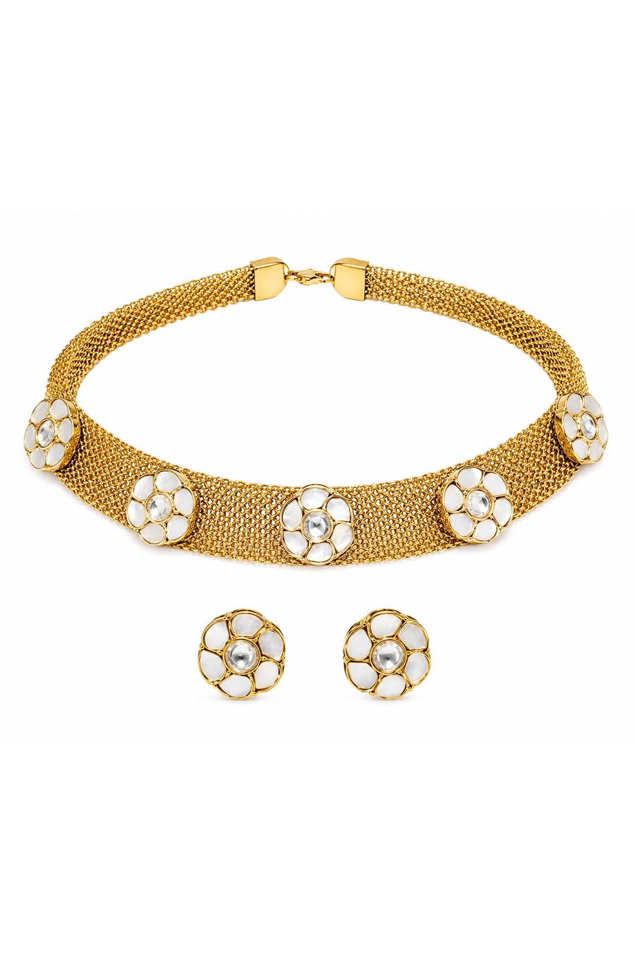 Floral Mesh Choker Necklace & Stud Earrings Set