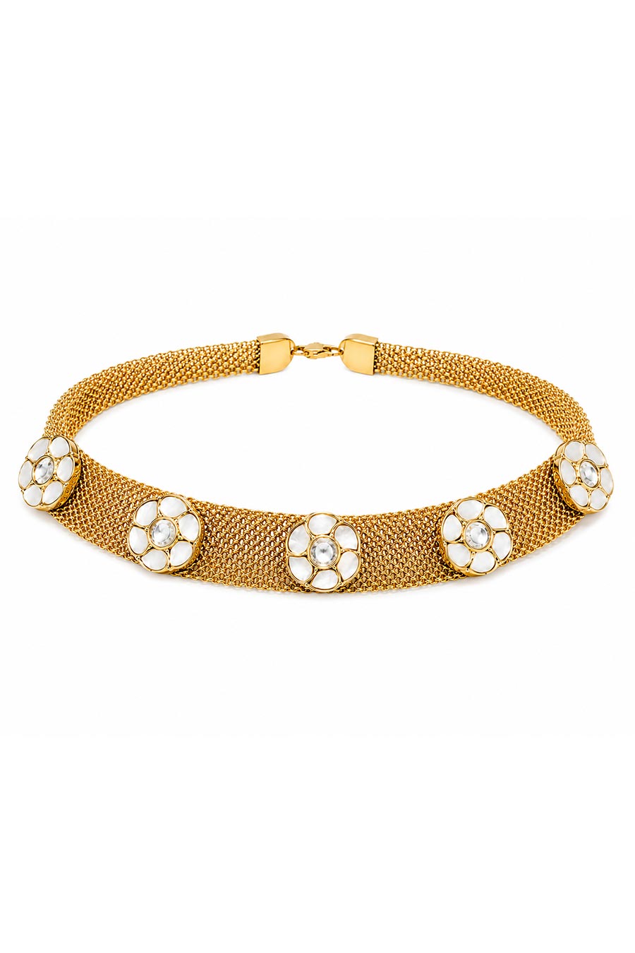 Floral Mesh Choker Necklace & Stud Earrings Set