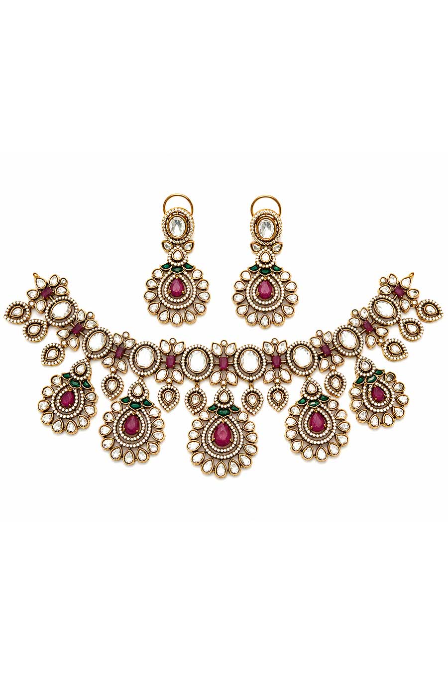 Ruby Kundan Statement Necklace & Earrings Set