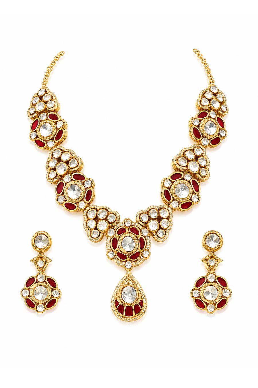 Ruby Kundan Choker Necklace & Drop Earrings Set