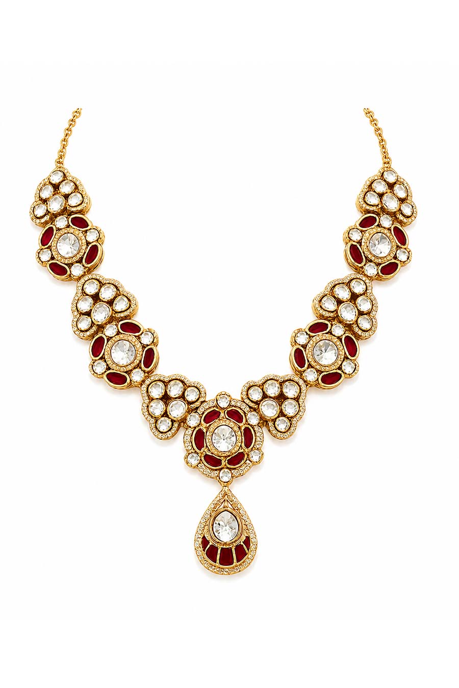 Ruby Kundan Choker Necklace & Drop Earrings Set