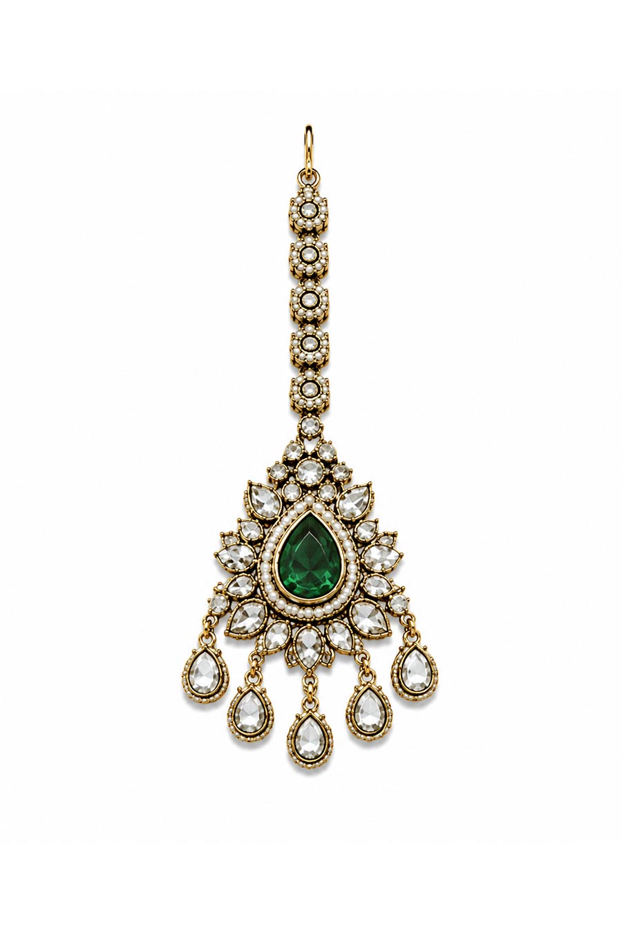 Emerald Green Polki Necklace, Earrings & Maang Tikka Set