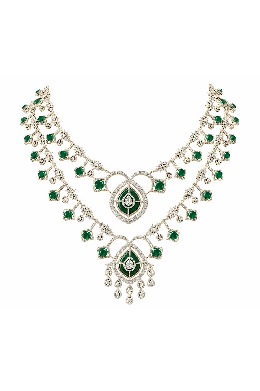 Emerald Layered Statement Necklace & Earrings Set
