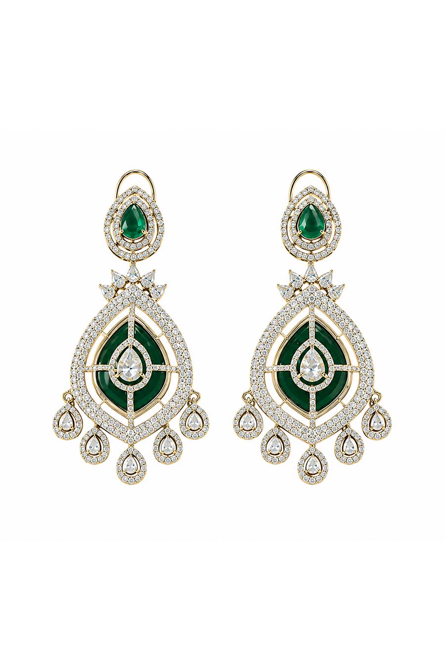 Emerald Layered Statement Necklace & Earrings Set