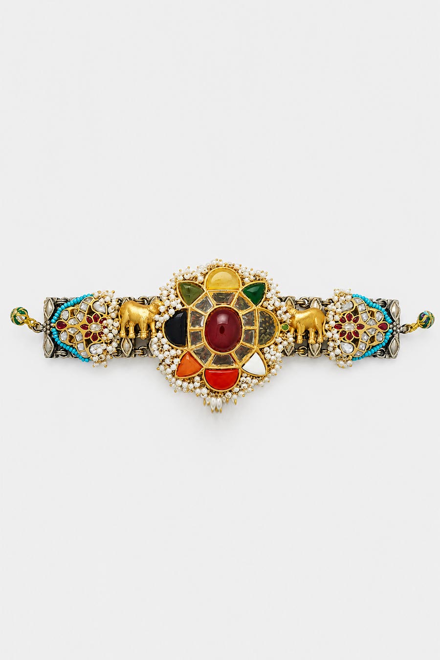 Navratna Floral Choker Necklace & Jumka Earrings Set