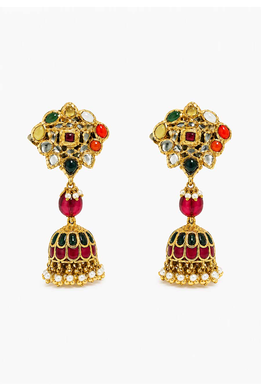 Navratna Floral Choker Necklace & Jumka Earrings Set