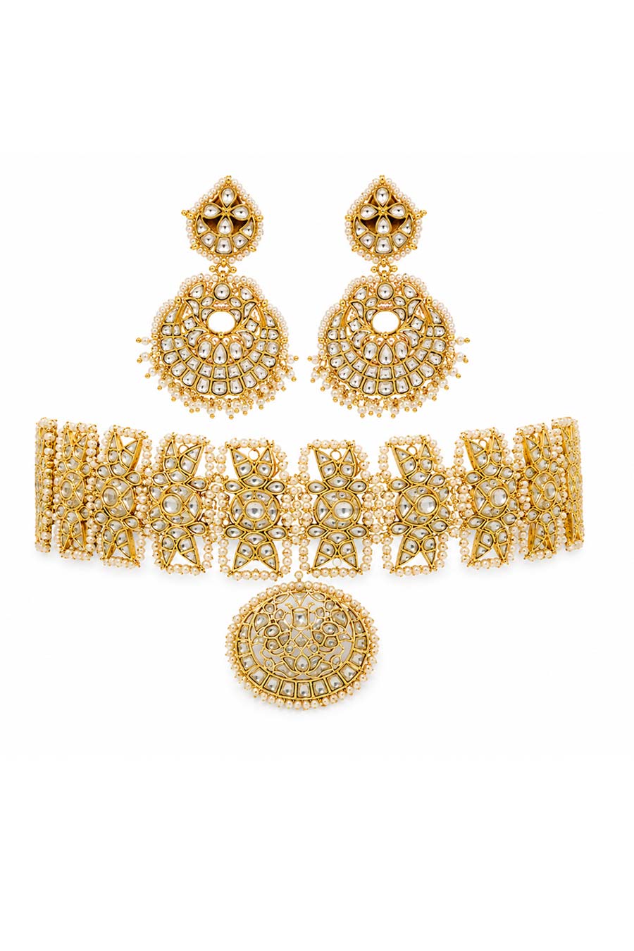 Kundan Pearl Bridal Choker Necklace & Earrings Set