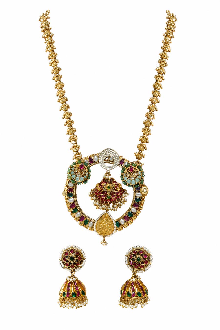 Heritage Polki Pendant Necklace & Jhumka Earrings Set