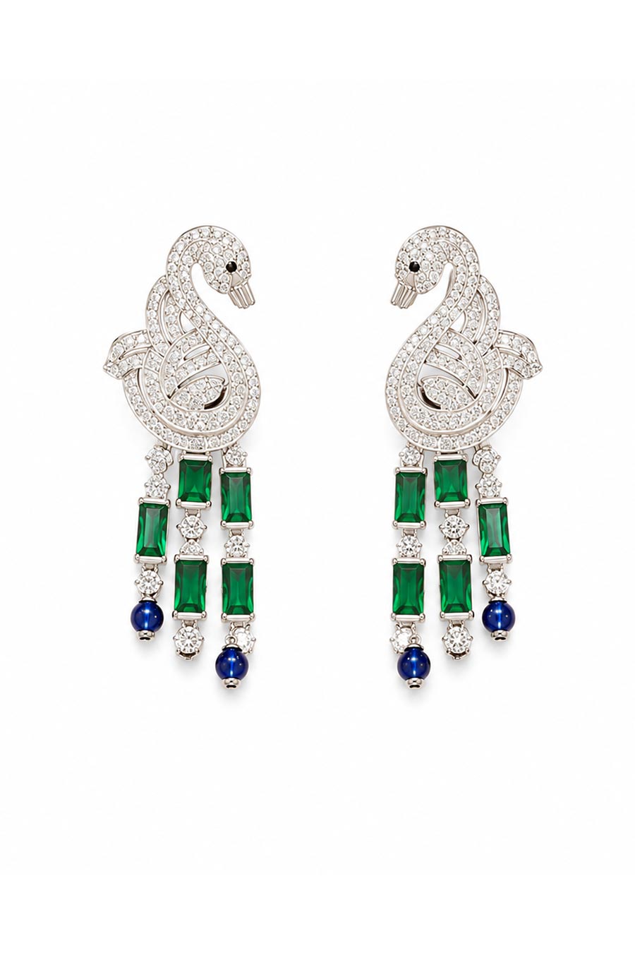 Emerald Sapphire Swan Statement Necklace & Earrings Set