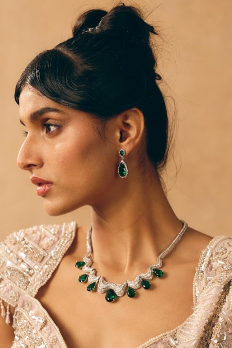 Emerald Teardrop Necklace & Drop Earrings Set