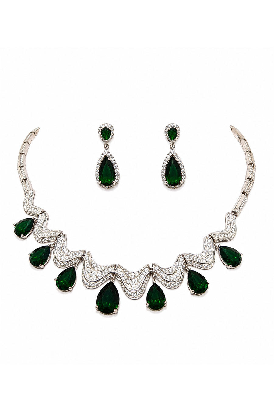 Emerald Teardrop Necklace & Drop Earrings Set