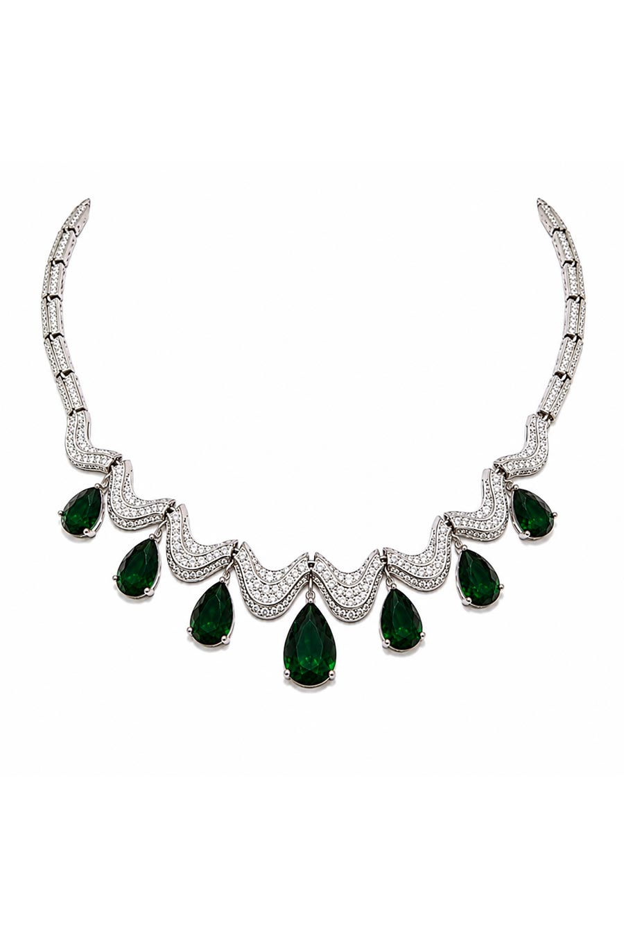 Emerald Teardrop Necklace & Drop Earrings Set