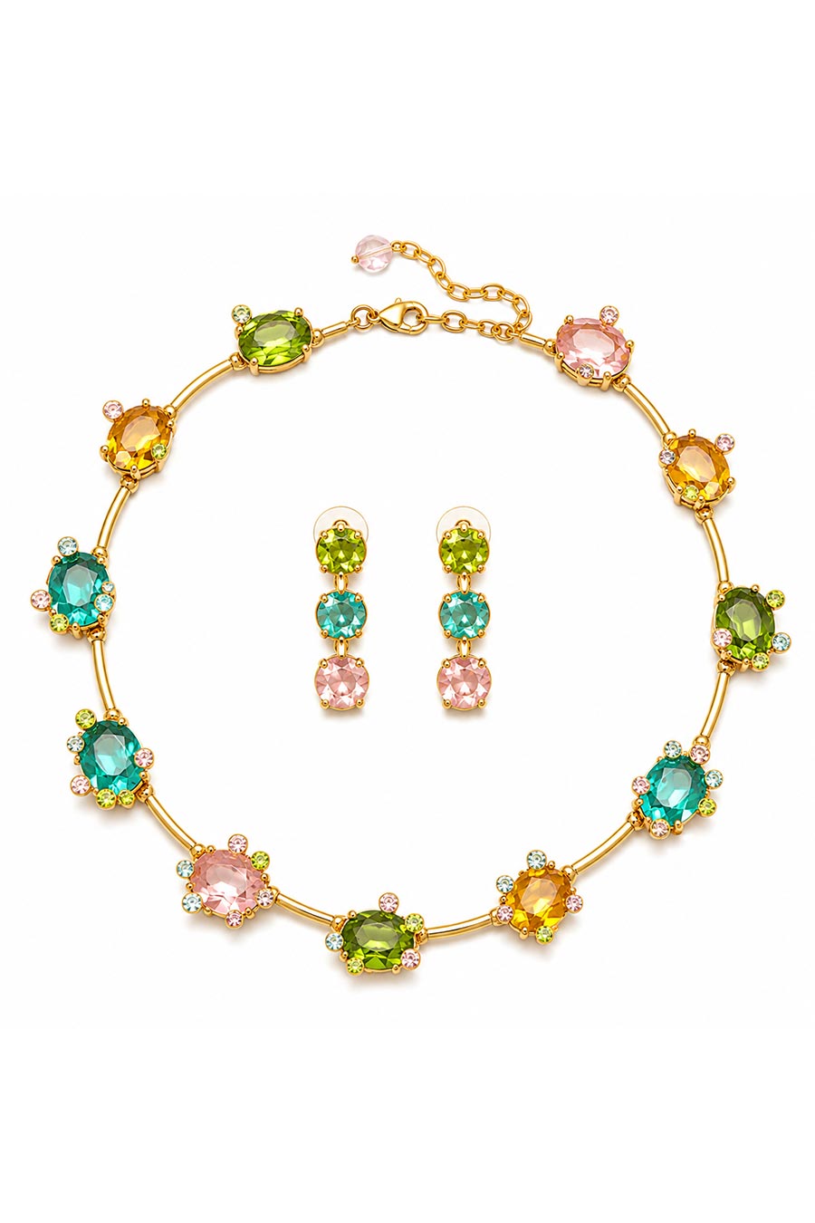 Multi-Coloured Floral Gemstone Necklace & Earrings Set