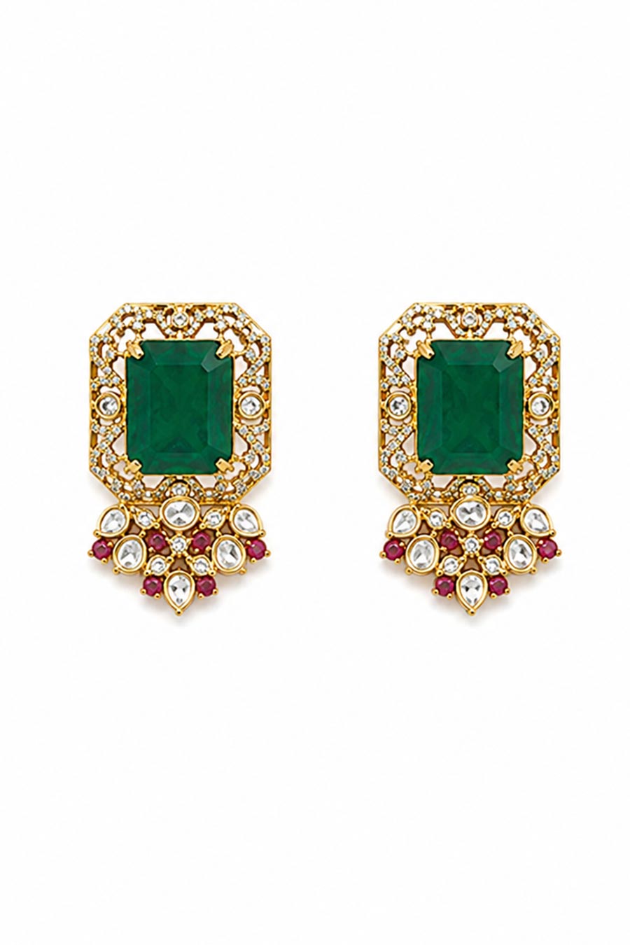 Emerald Green Polki Choker Necklace & Earrings Set