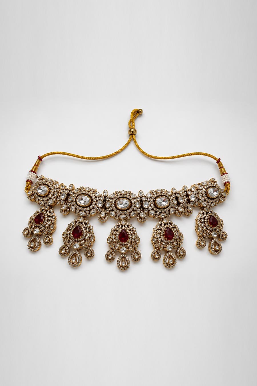 Ruby Polki Choker Necklace & Chandelier Earrings Set