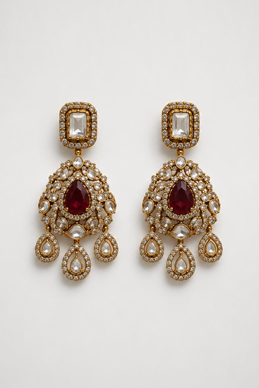 Ruby Polki Choker Necklace & Chandelier Earrings Set