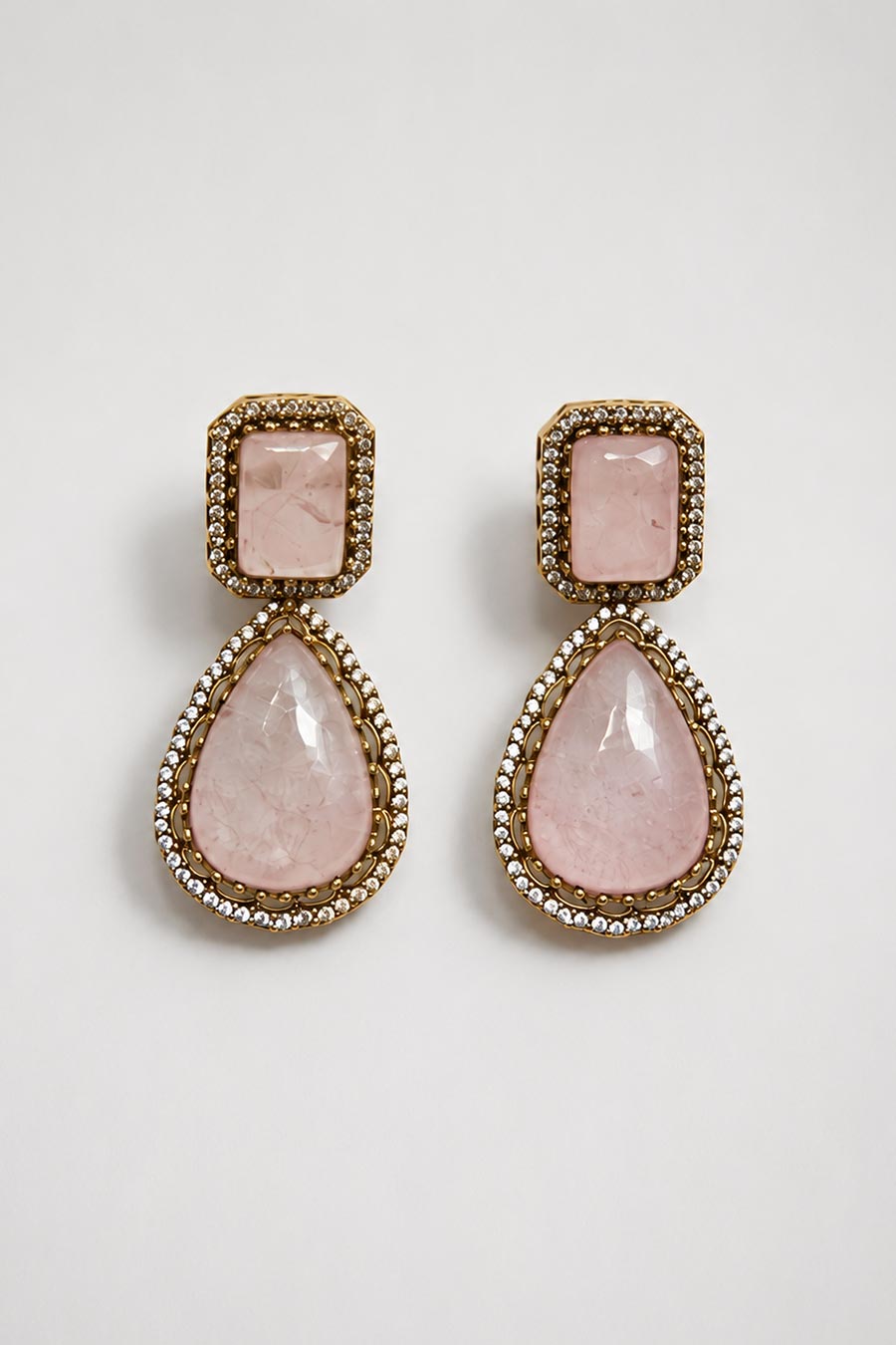 Pastel Pink Polki Choker Necklace & Earrings Set