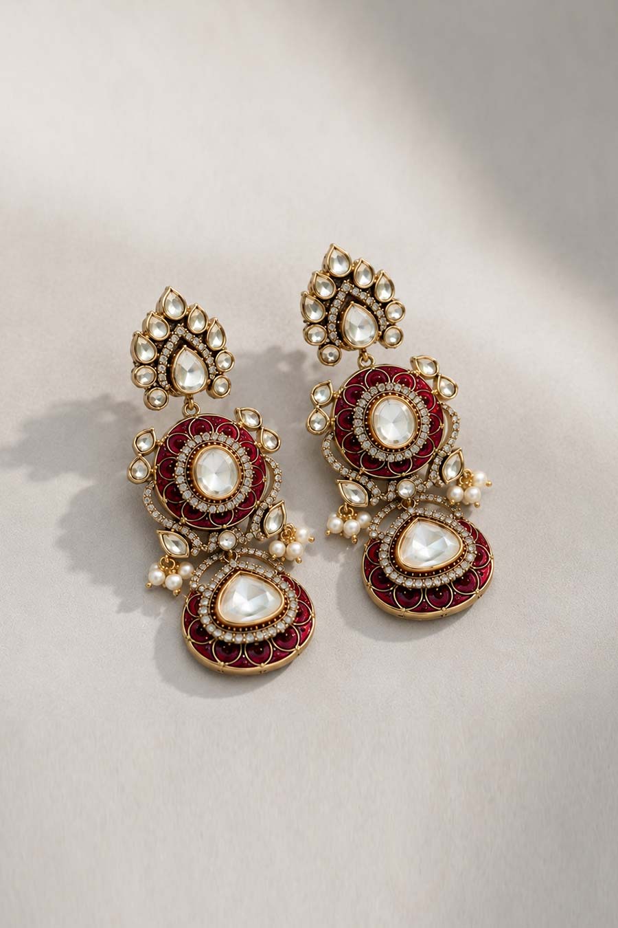 Ruby Red Polki Choker Necklace & Earrings Set