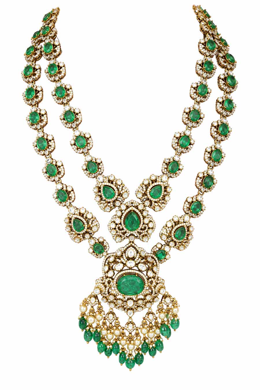 Sage Green Polki Two-Layered Necklace & Earrings Set