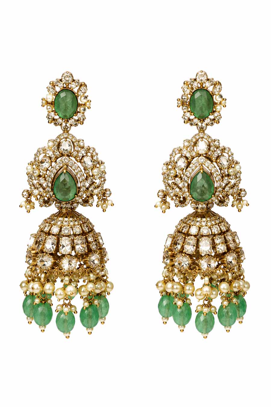 Sage Green Polki Two-Layered Necklace & Earrings Set