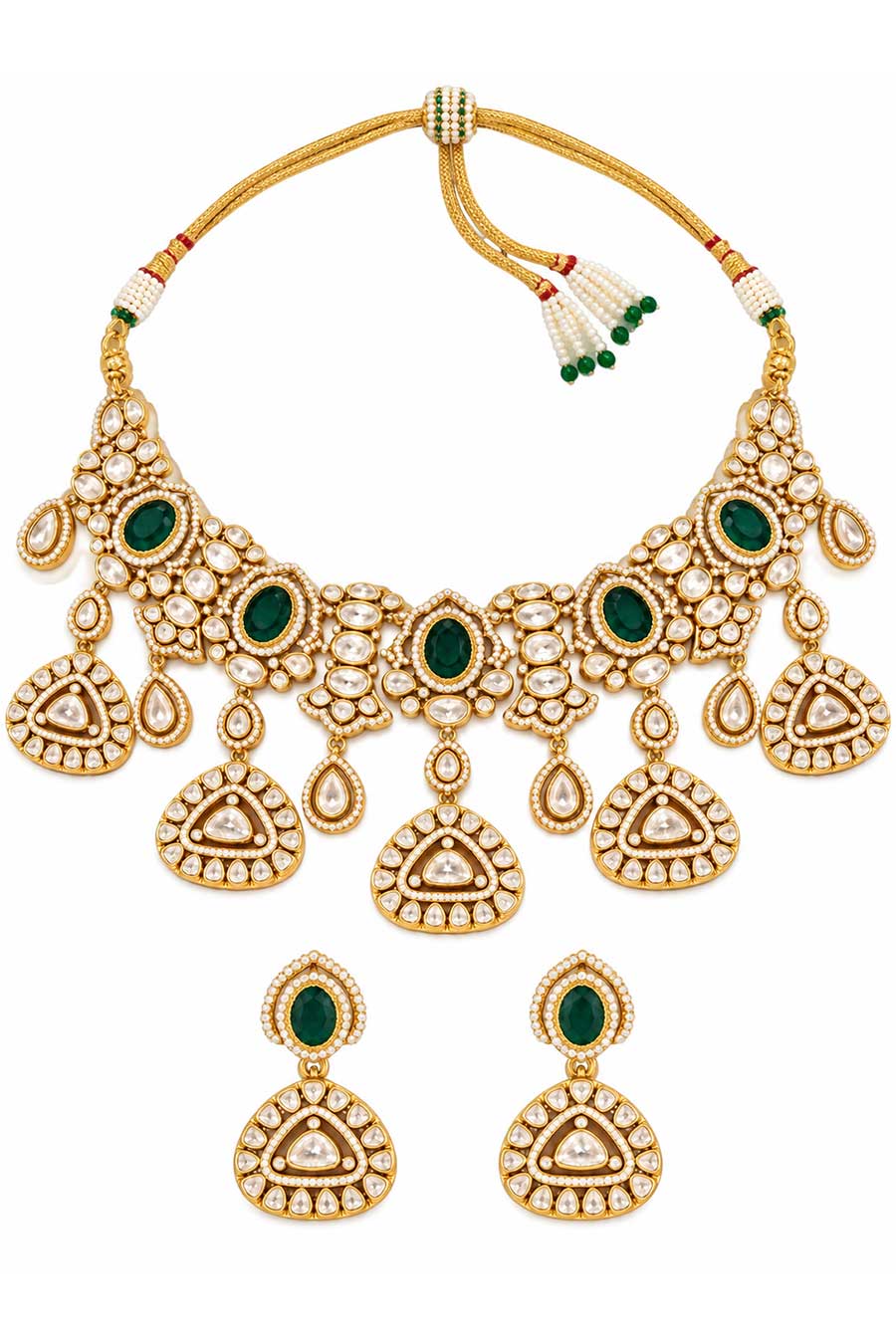 Emerald Kundan Necklace & Earrings Set