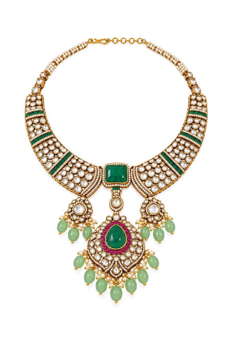 Emerald Polki Necklace & Earrings Set