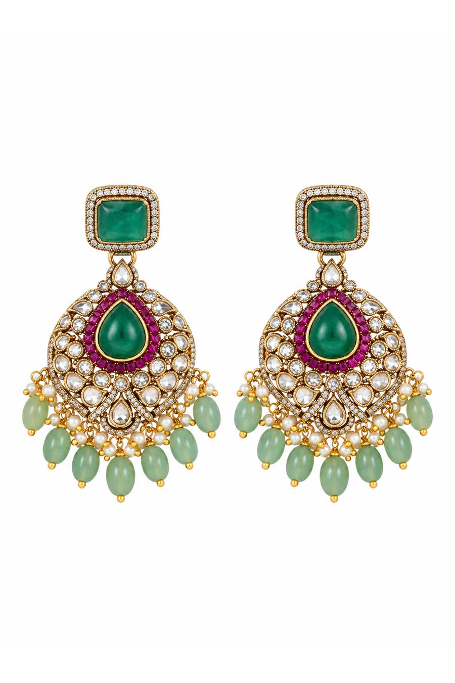 Emerald Polki Necklace & Earrings Set
