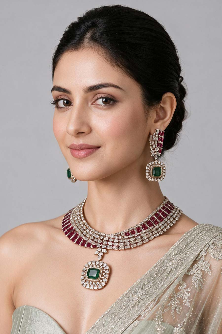 Ruby Emerald Kundan Necklace & Earrings Set