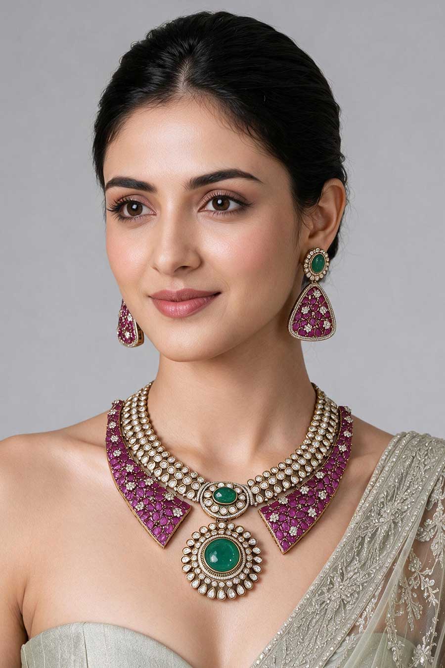 Ruby & Emerald Necklace & Earrings Set
