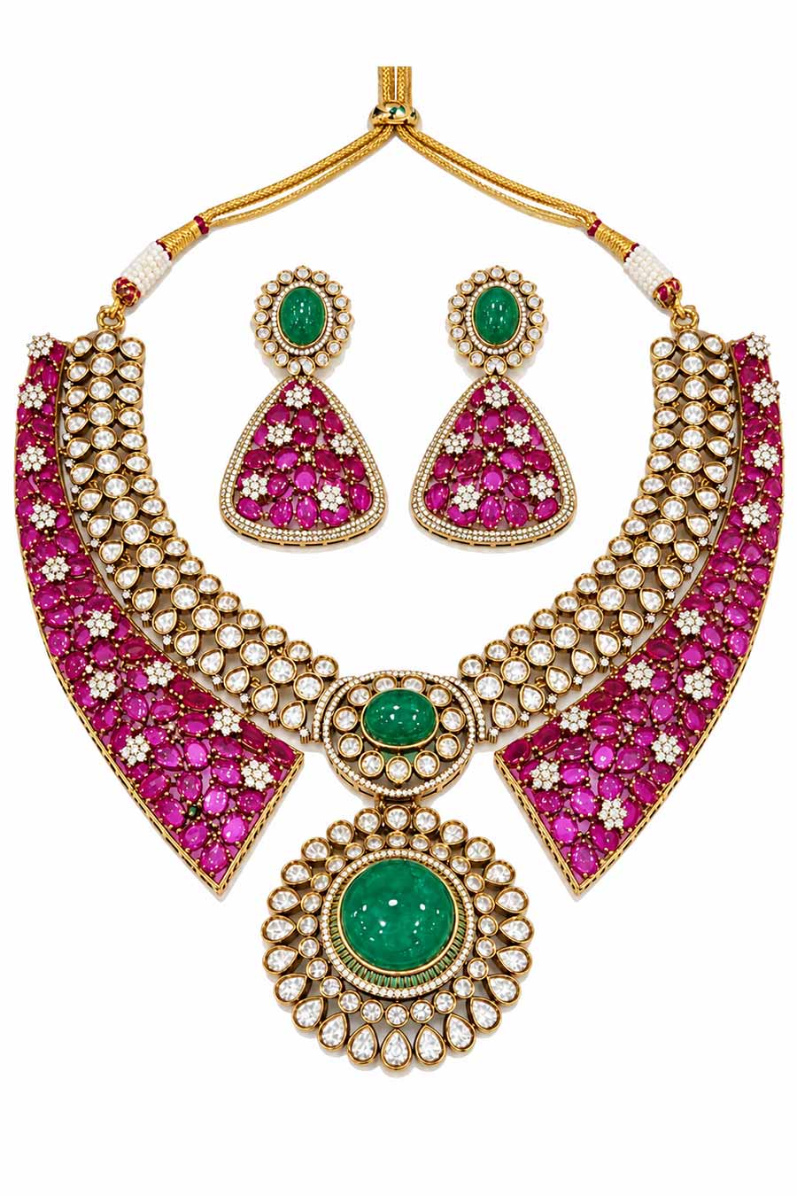 Ruby & Emerald Necklace & Earrings Set