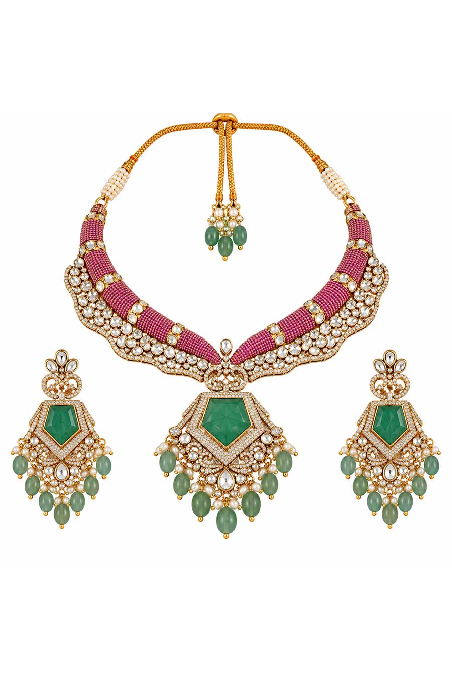 Emerald Pearl Necklace & Earrings Set