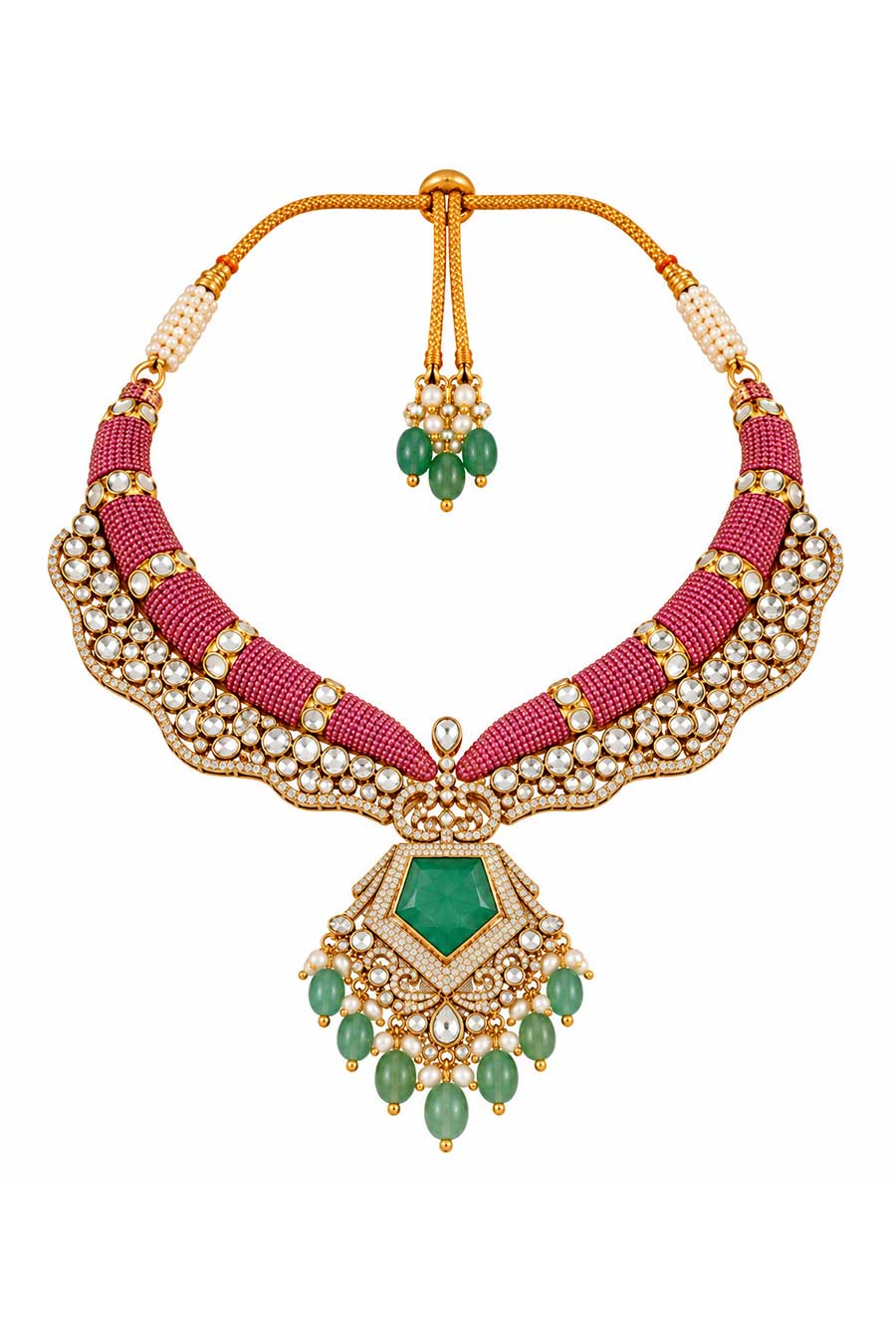 Emerald Pearl Necklace & Earrings Set