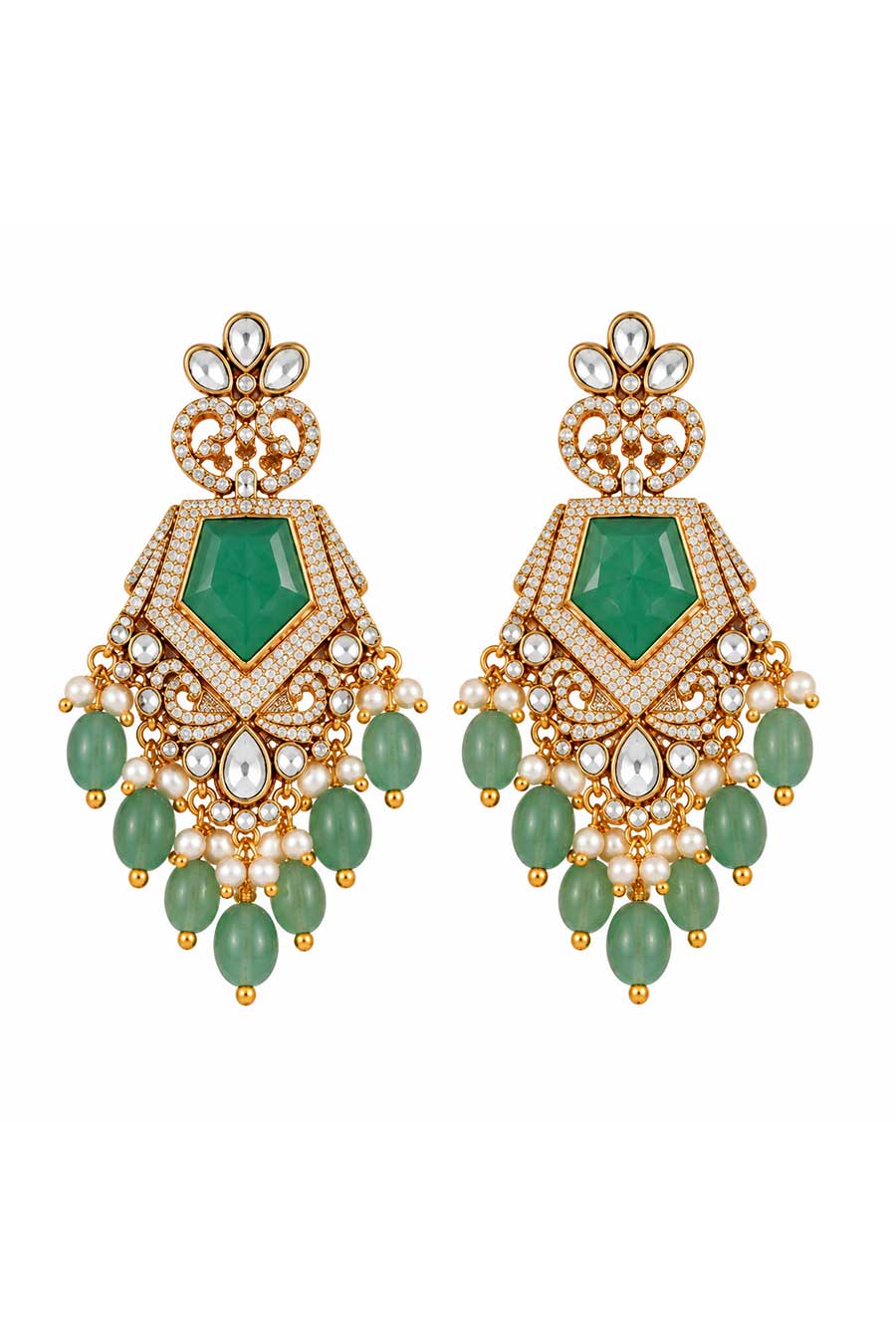 Emerald Pearl Necklace & Earrings Set