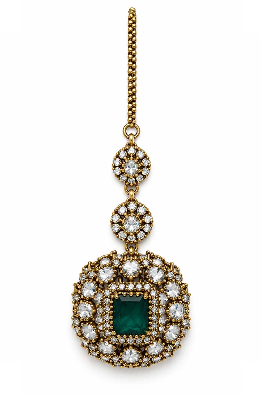 Emerald Polki Kundan Necklace & Earrings Set With Maang Teeka