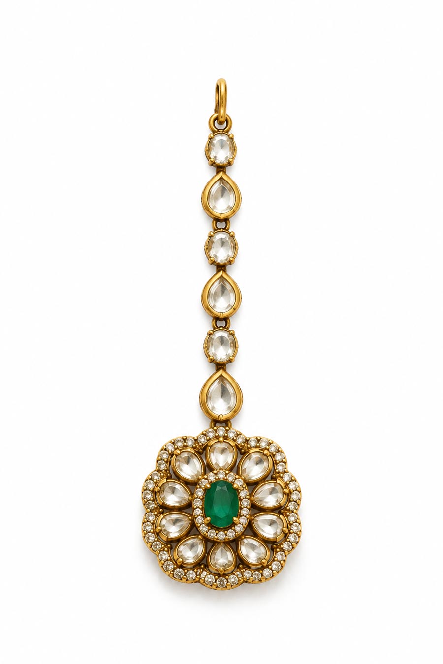 Kundan 3-Layered Necklace & Earrings Set With Maang Teeka