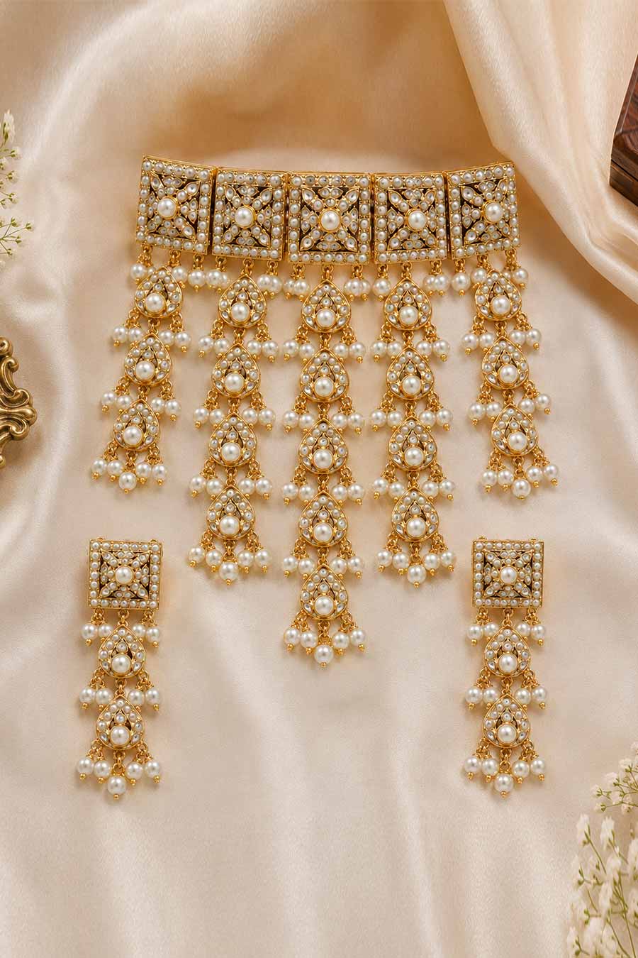 Gold Plated Jadau Choker Necklace & Earrings Set