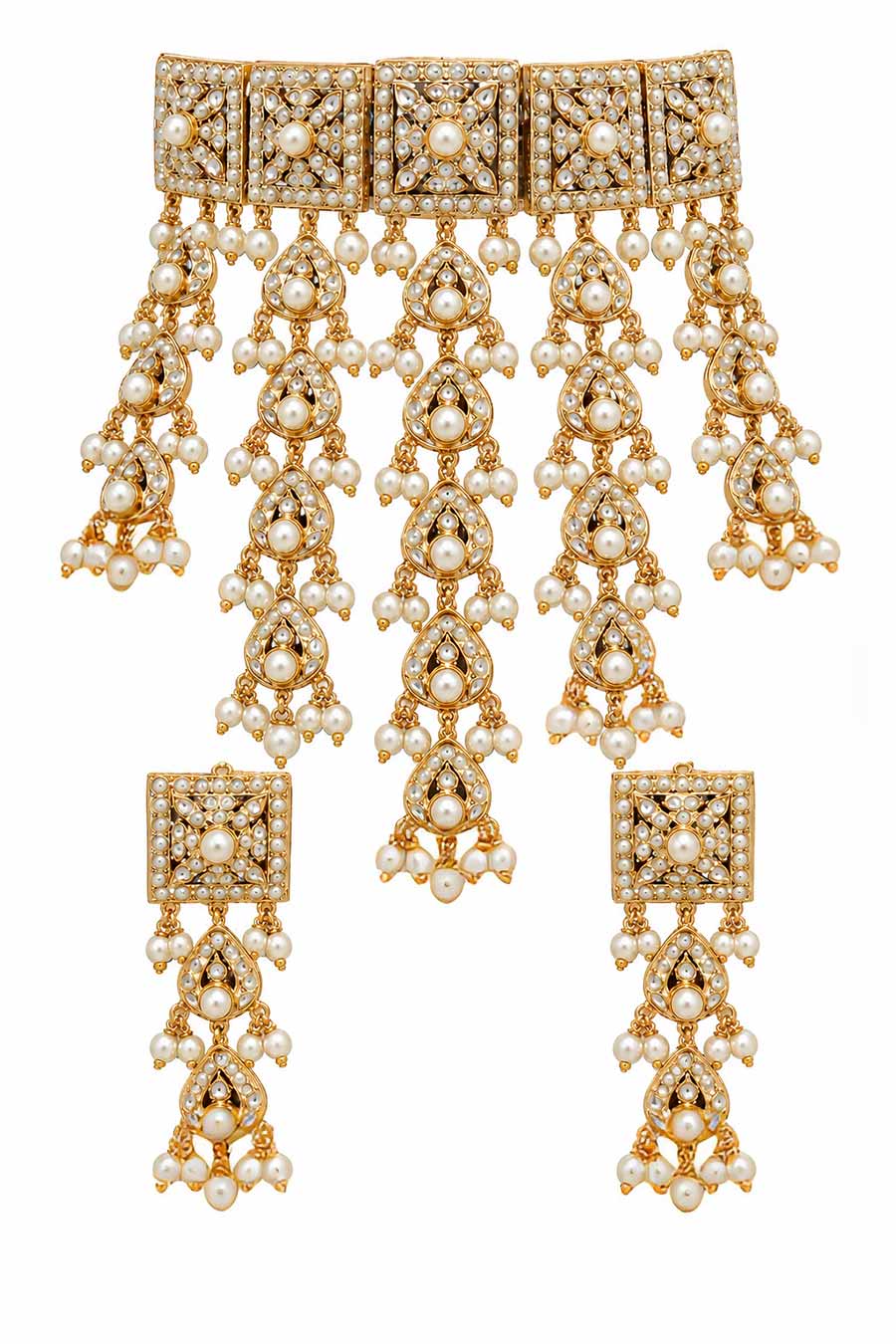 Gold Plated Jadau Choker Necklace & Earrings Set