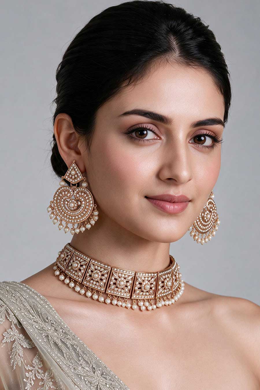 Gold Plated Jadau Choker Necklace & Earrings Set