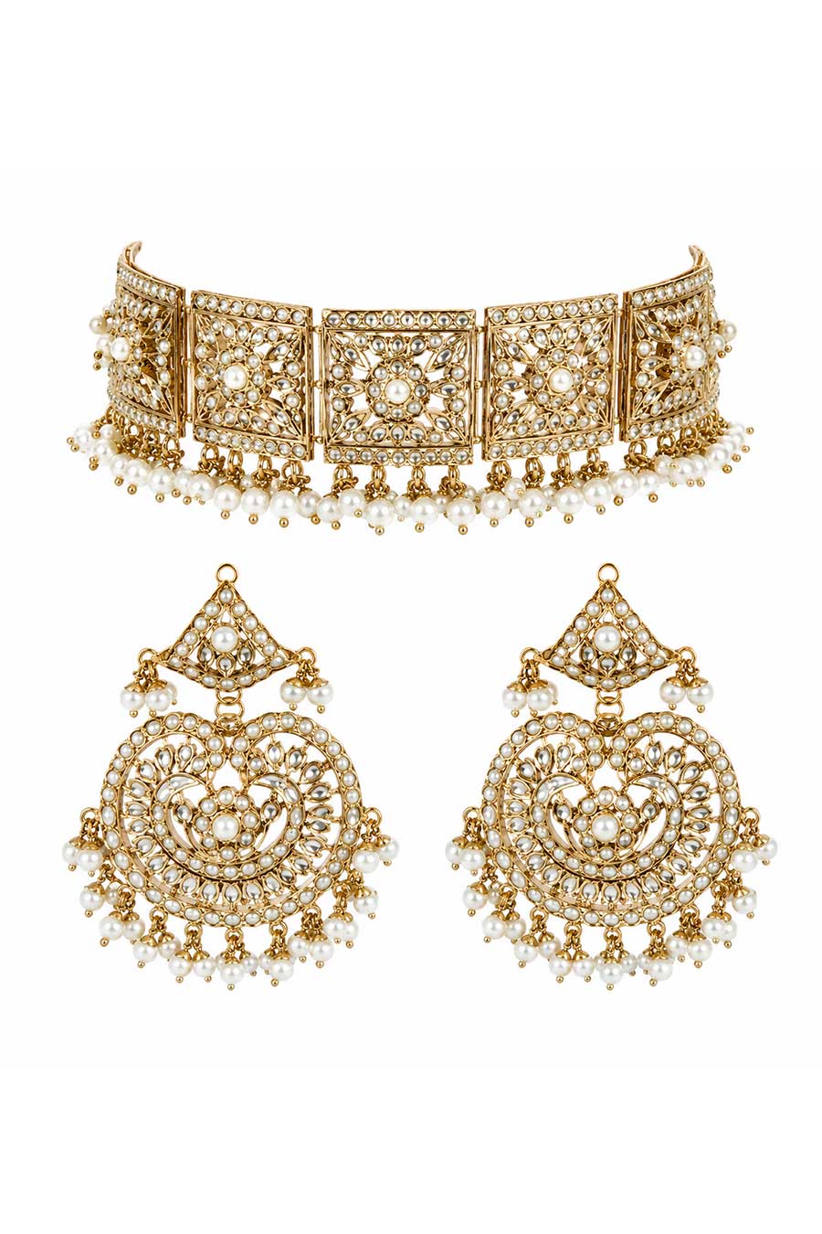 Gold Plated Jadau Choker Necklace & Earrings Set