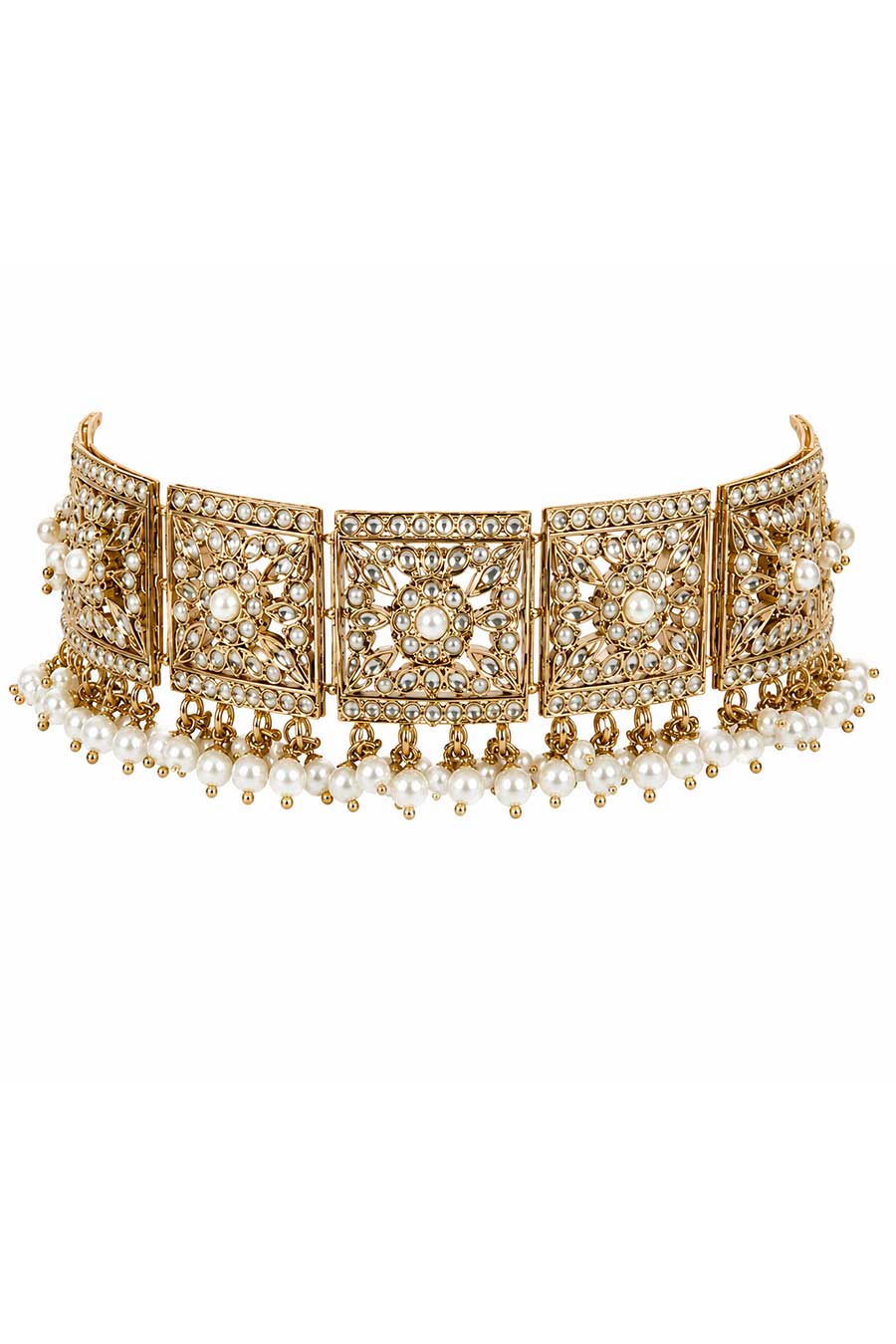 Gold Plated Jadau Choker Necklace & Earrings Set