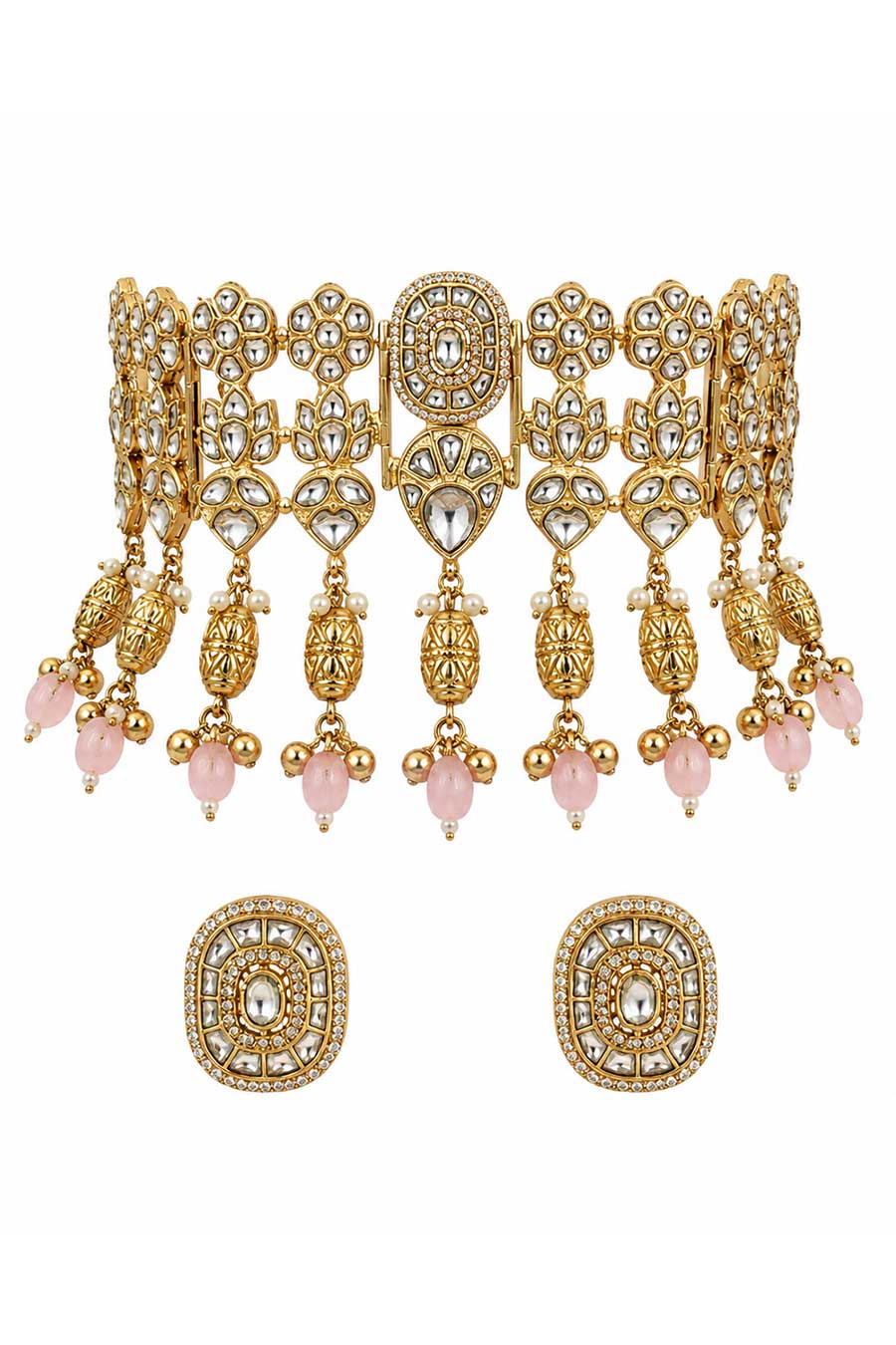 Gold Plated Kundan Choker Necklace & Earrings Set