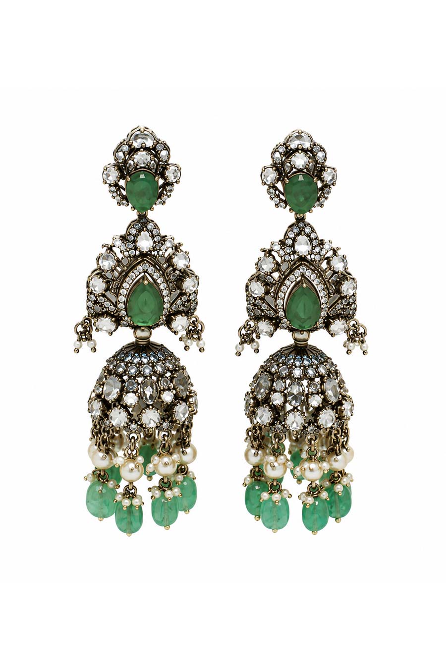 Emerald Polki Two-Layered Necklace & Earrings Set
