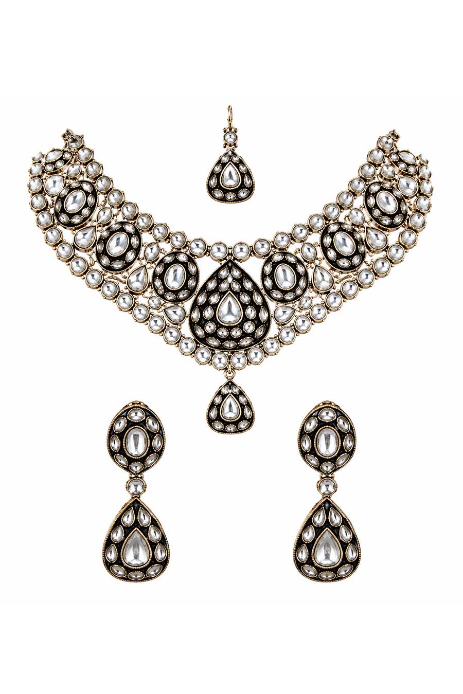 Emerald Kundan Polki Necklace Earring & Maang Teeka Set