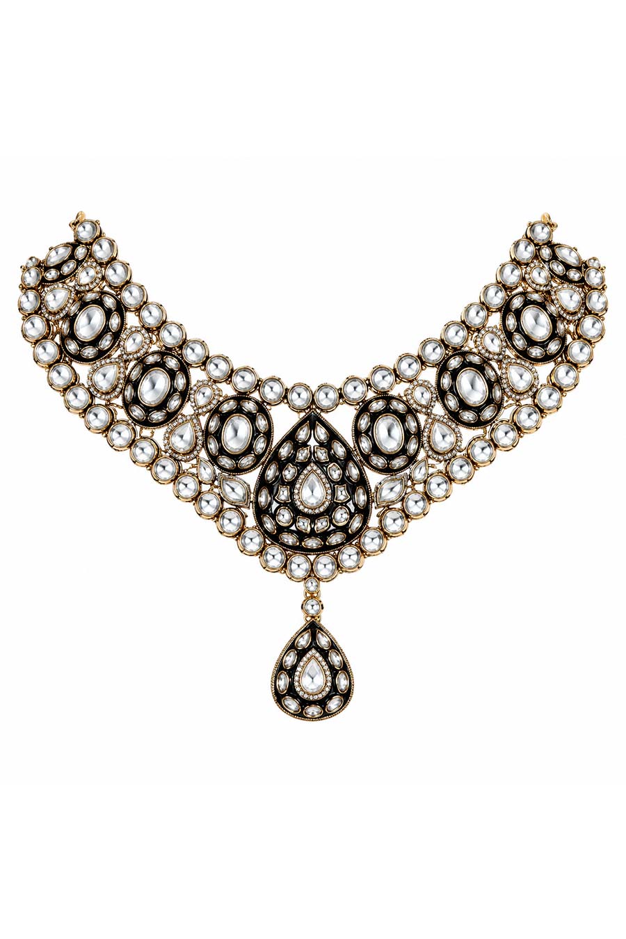 Emerald Kundan Polki Necklace Earring & Maang Teeka Set