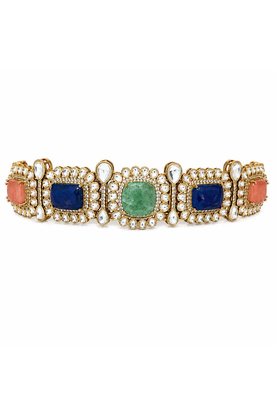 Multicolour Semi-Precious Kundan Choker & Earrings Set