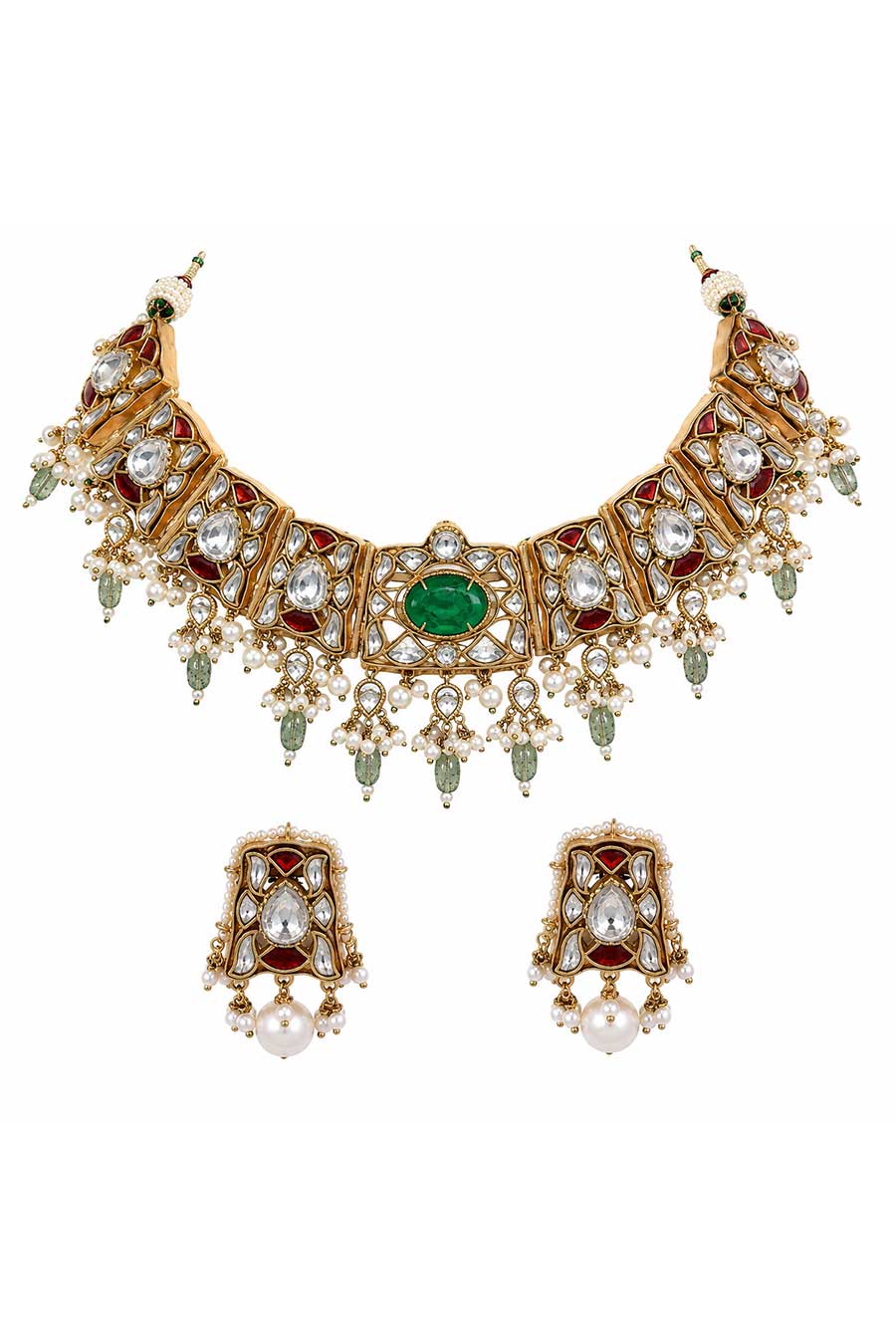Sage Green Semi-Precious Kundan Choker & Earrings Set