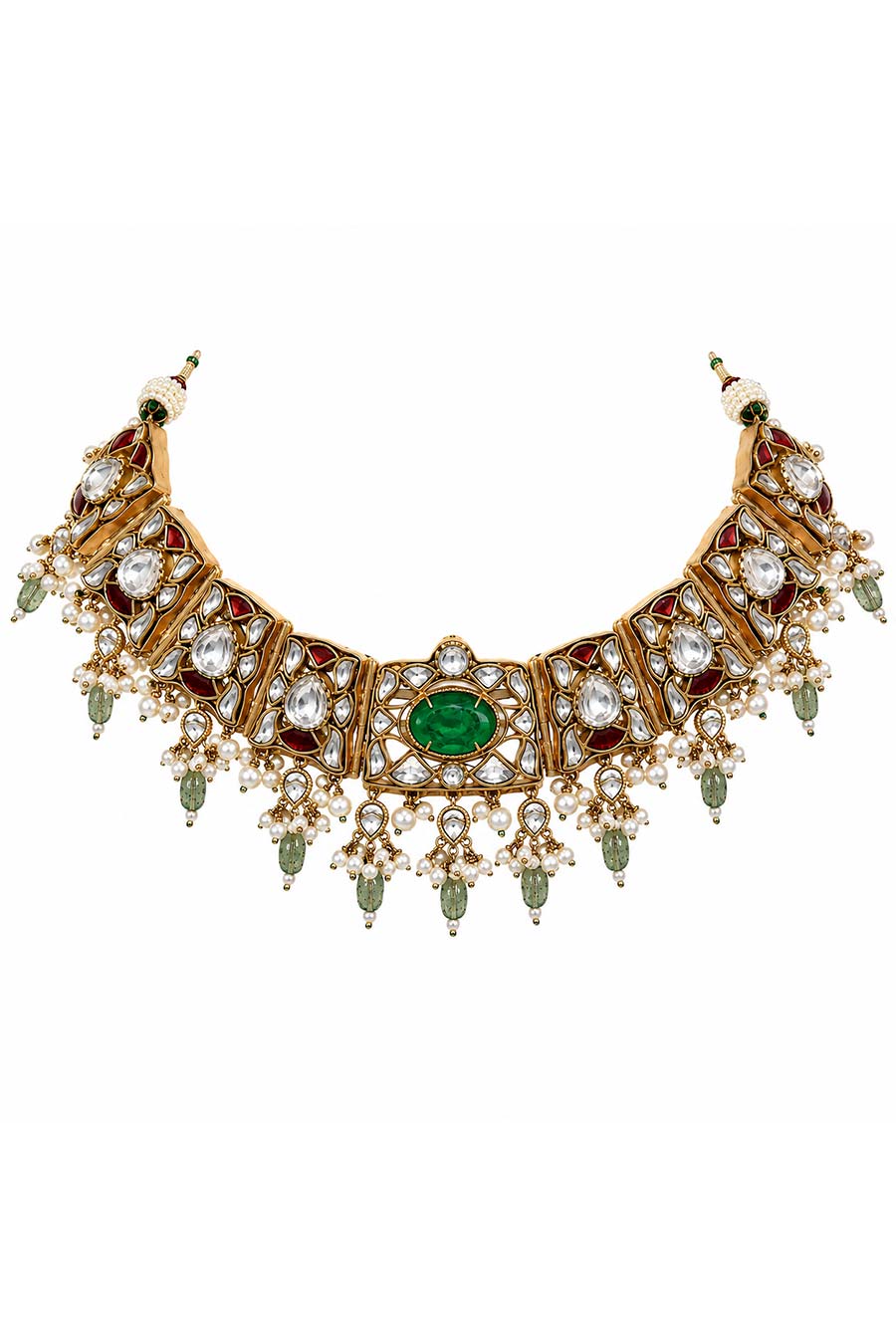 Sage Green Semi-Precious Kundan Choker & Earrings Set