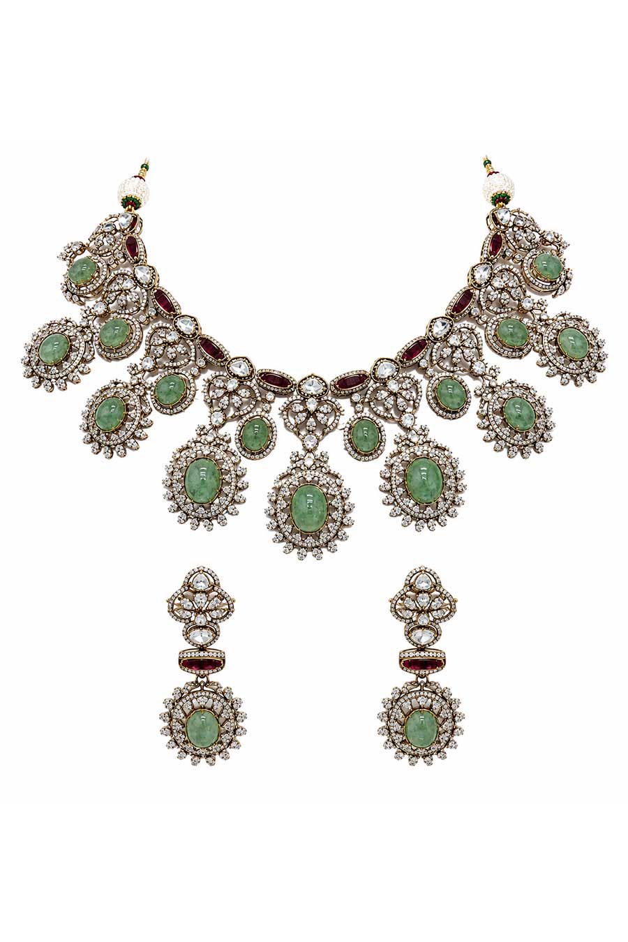 Sage Green Semi-Precious Zircon Necklace & Earrings Set