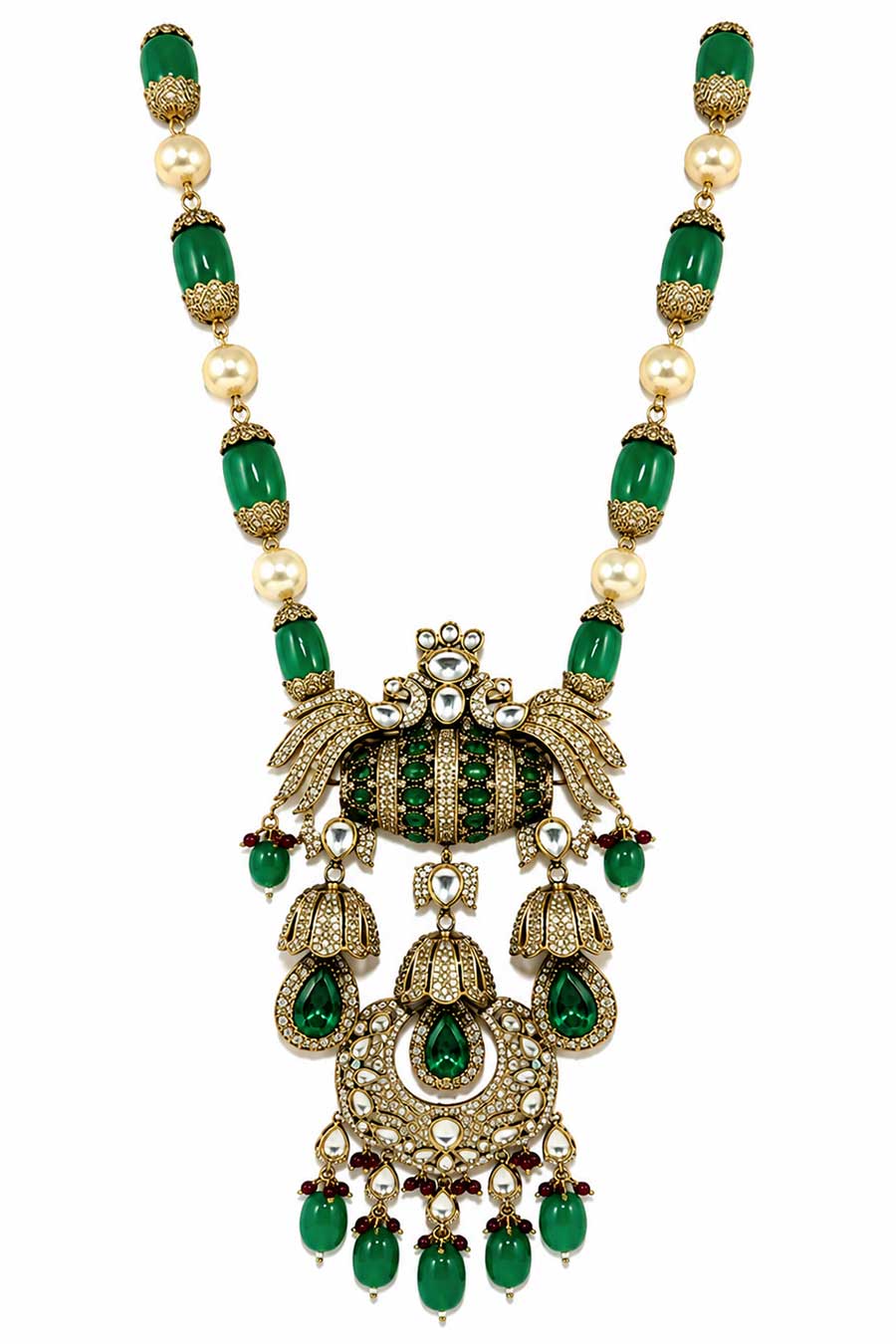 Emerald Green Kundan Necklace Set with Maang Tikka