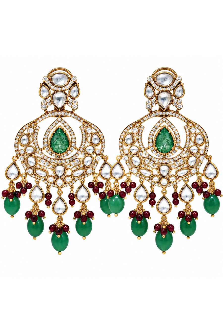 Emerald Green Kundan Necklace Set with Maang Tikka